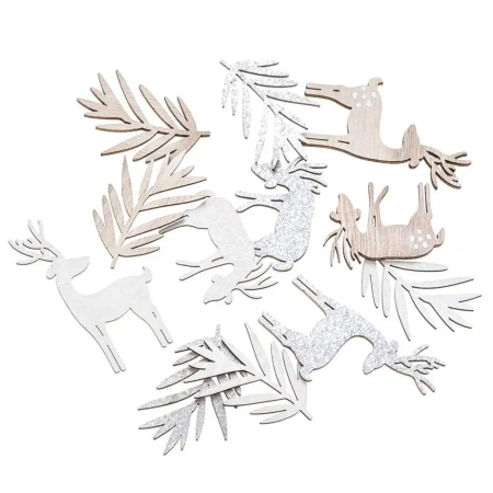 Kształty z drewna - renifery i liście 12szt - Dalprint dpCraft