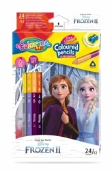 Kredki ołówkowe trójkątne Colorino Kids 24 kolorów 12 sztuk z temperówką Frozen - PATIO