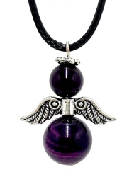 Wisiorek aniołek na rzemyku ametyst fiolet - Art Sacrum