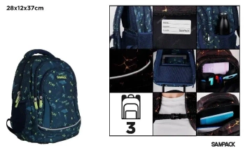 Plecak trzykomorowy Play granatowy 28x12x37cm - MP Main Paper