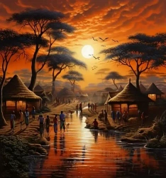 Diamentowa Mozaika Afryka zachód słońca w wiosce NO-2001747 - Norimpex