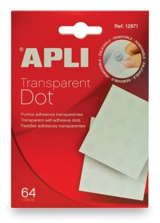 Kółka mocujące transparentne APLI typu "dot" usuwalne 64 sztuk