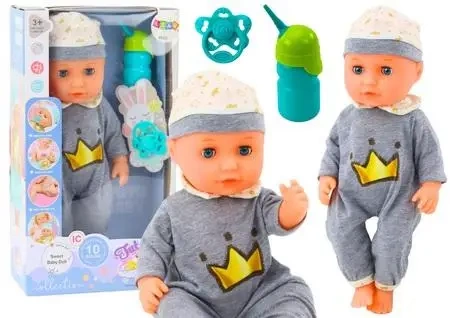 Lalka bobas w siwej piżamce siusiająca butelka - Leantoys