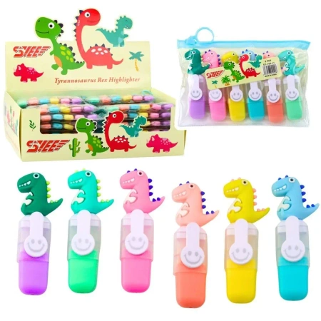Mini zakreślacze z dinozaurem 6szt - Leantoys