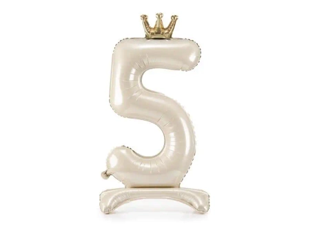 Stojący balon foliowy cyfra 5 84cm jasny krem - PartyDeco