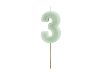 Świeczka urodzinowa 3 zielona 6cm - PartyDeco