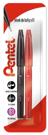 Pisak/pędzelek do kaligrafii SES15 czarny czerwony - PENTEL
