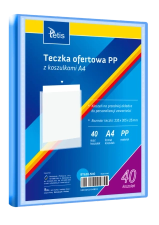 Teczka ofertowa A4 PP + 40 koszulek niebieska - Tetis