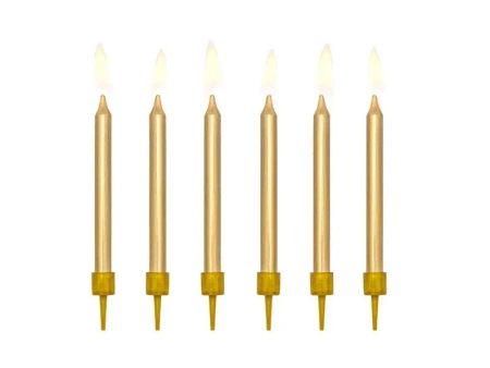 Świeczki urodzinowe gładkie złote 6cm 6szt - PartyDeco