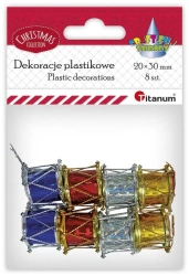 Dekoracje plastikowe bębenek Xmass 20x30mm 8szt - Titanum