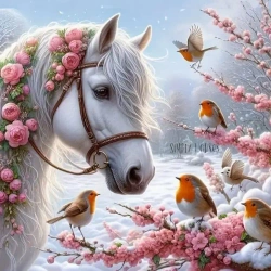 Diamentowa Mozaika Zima Koń i rudziki NO-2002220 - Norimpex