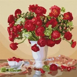 Malowanie po numerach - Karmazynowy bukiet 50x50cm - Ideyka