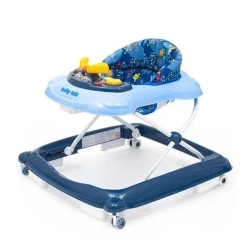 Chodzik z kierownicą i silikon kółkami ciemny nieb - Baby Mix
