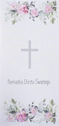 Karnet Chrzest DL C18 - Krzyż kwiaty róż - MAK