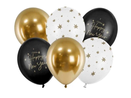 Balony 30cm Happy New Year 6szt - PartyDeco
