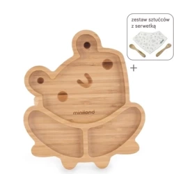 Drewniany talerzyk z przyssawką i przegródkami do karmienia metodą BLW ECO-friendly - Żabka