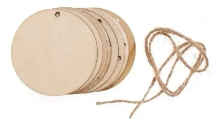 Plastry drewna z otworem + sznurek jutowy 8szt - Brewis