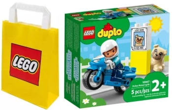2W1 LEGO(R) DUPLO 10967 MOTOCYKL POLICYJNY + LEGO TORBA PAPIEROWA MAŁA