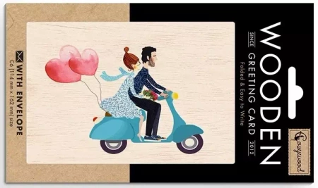 Karnet drewniany C6 + koperta Ślub skuter - Cozywood