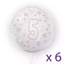 Balony z cyfrą "5" (6 sztuk), gwiazdki różowe