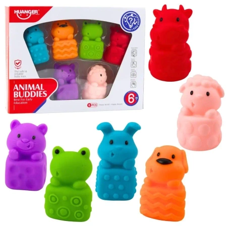 Gumowe miękkie klocki zwierzątka 6el. - Leantoys