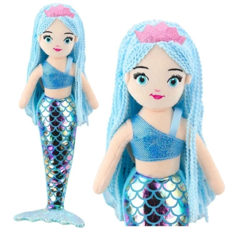 Syrenka pluszowa ogon z cekinami niebieska 48cm - Leantoys