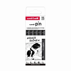 Cienkopis kreślarski PIN 200 Manga Shonen czarny różne grubości 5 szt. - UNI