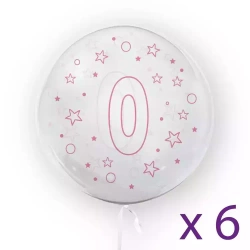 Balony z cyfrą "0" (6 sztuk), gwiazdki różowe