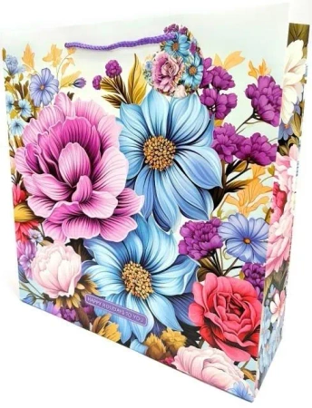 Torebka ozdobna matowa 35x37x12cm Kwiaty - Fresh