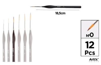 Pędzel ergonom malarski cienki liniowy 0# (12szt) - Artix