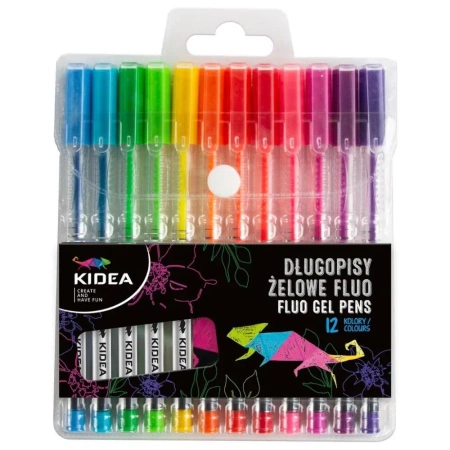 Długopisy żelowe fluo 12 kolorów KIDEA - DERFORM