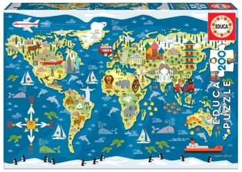 Puzzle 200 Mapa Świata 111452 - Educa