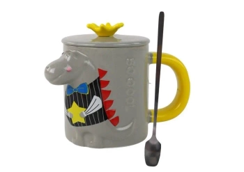 Kubek Szary Dinozaur przykrywka 400ml - Leantoys