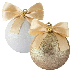 Bombki z kokardą biała złota 2szt - Be-Happy Gifts