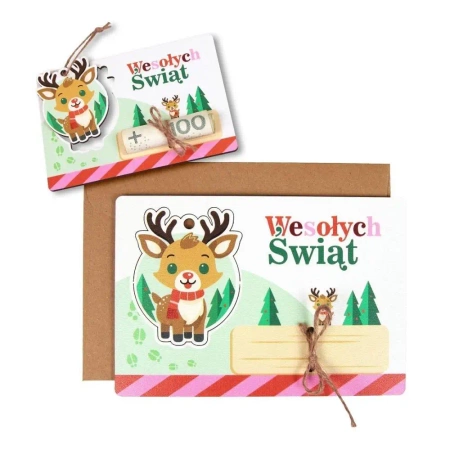 Karnet drewniany Boże Narodzenie Renifer - Cresco