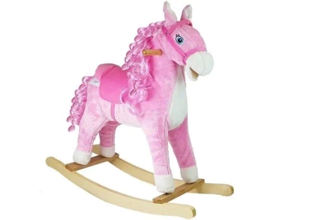 Koń na biegunach różowy dźwięk ruchomy pysk 74cm - Leantoys
