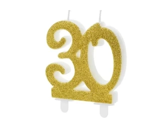 Świeczka urodzinowa 30 złota 7.5cm - PartyDeco