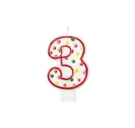 Świeczka cyferka 3 kropki 7,6cm - Amscan