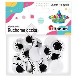 Oczy bez kleju z rzęsami 25mm mix 15szt - Titanum