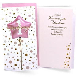 Karnet Urodziny Roczek balon różowy - Kukartka