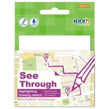 Notes samoprzylepny 76x76mm przezroczysty 50 kart. - Stickn