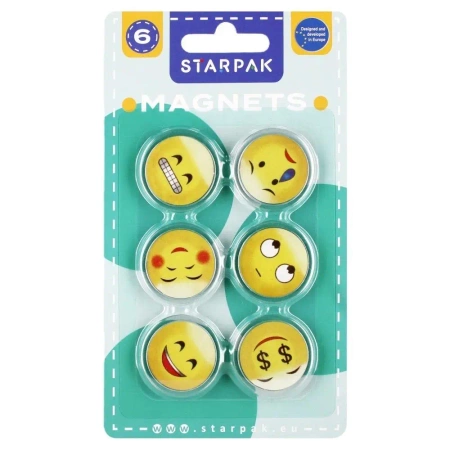 Magnes kolorowy emotikony 33mm 6 sztuk - STARPAK