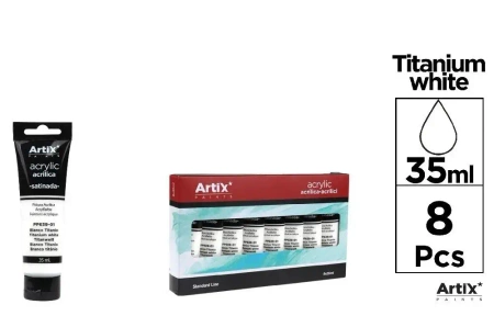Farba akrylowa biała 35ml (8szt) - Artix