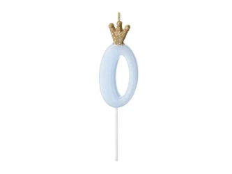 Świeczka urodzinowa 0 jasny niebieski 9,5cm - PartyDeco