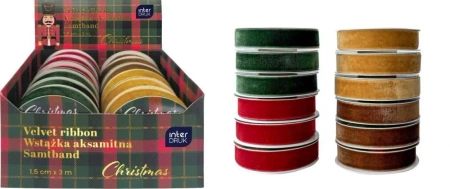 Wstążka aksamitna 3m Christmas (12szt) - INTERDRUK