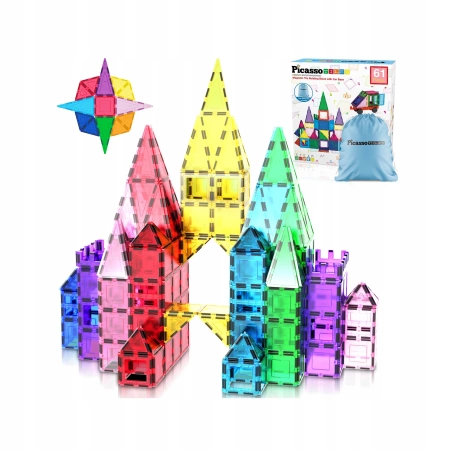 Klocki rurki EDUKACYJNE 3D MAGNETYCZNE konstrukcyjne kulki dla dzieci 61 el