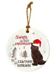 Zawieszka ceramiczna Boże Narodzenie kot czarny - Kukartka