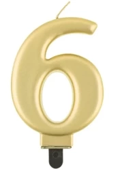 Świeczka cyferka 6 Beauty&Charm metalik złota 8cm - Godan