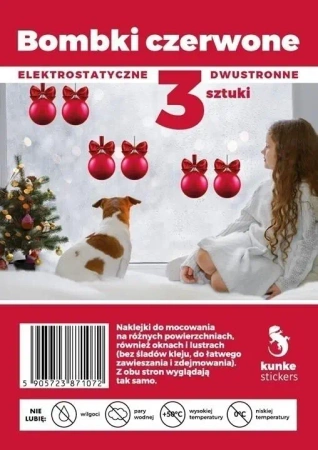 Bombki dwustronne elektrostatyczne czerwone 3szt - Kunke