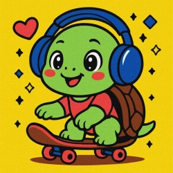 Malowanie po numerach - Żółwik na deskorolce 25x25 - Ideyka